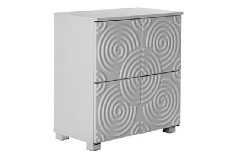 Image of Timber Art Design Modern Storage Cabinet, 4 Doors, White Swirl Pattern
