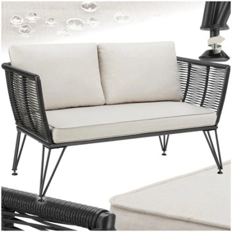 Image of Tectake Garden Sofa Sundo - Polyrattan, 8cm Thick Seat Cushion, Removable Cushion Covers - Anthracite - 1