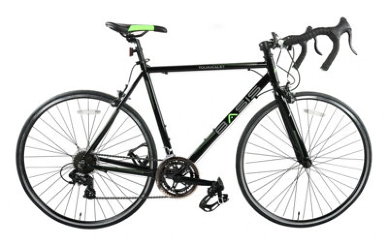Image of Basis Tourmalet 14 Adults Road Bike, 700C Wheel - Black/lime