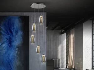 Image of Nebula Integrated LED 5 Light Dimmable Crystal Cluster Drop Ceiling Pendant with Remote Control Chrome