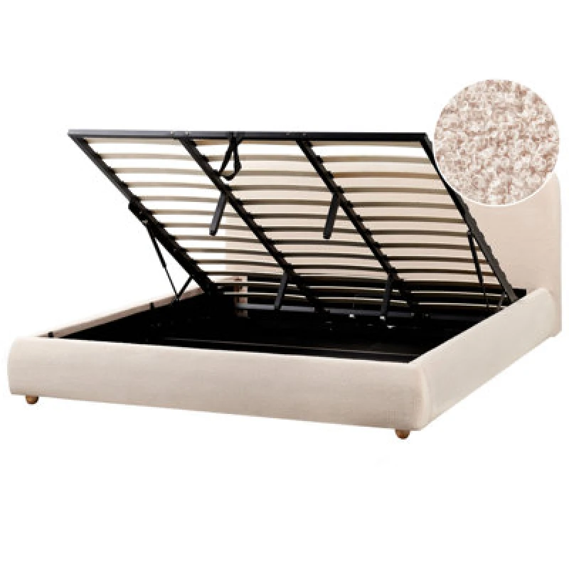 Image of Beliani Ottoman Bed Boucle Blagnac 180 X 200 Cm (Eu Super King) Light Beige