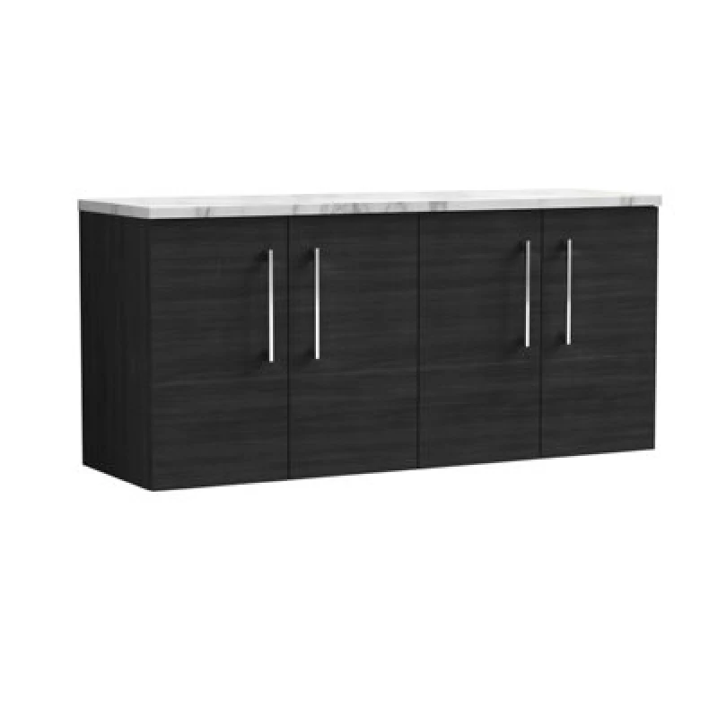 Image of Nuie Arno Wall Hung 4-Door Vanity Unit With Laminate Worktop In Carrera Marble, Sleek Counter Top Vanity Unit In Charcoal Black