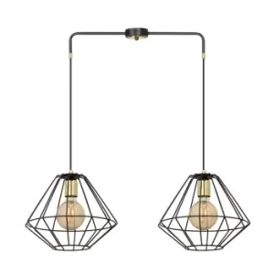 Image of Alteo Black Wire Frame Pendant Ceiling Light 2x E27