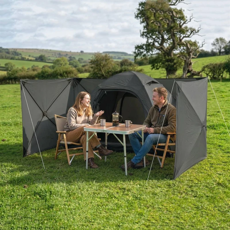 Image of OUTSUNNY Camping Windbreak, Pop Up Hub Frame Windbreaker Blocker in Dark Grey Dark Grey Unisex