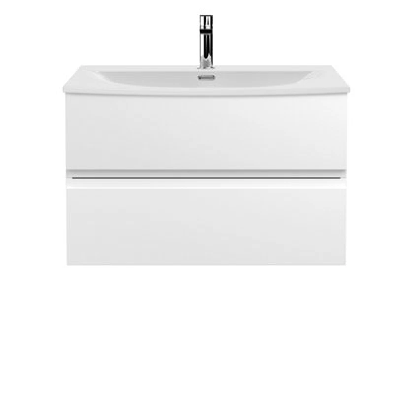Image of Nuie Hudson Reed Urban Wall Hung 2 Drawer Vanity Unit With Curved Ceramic Basin, Modern Bathroom Furniture In Satin White, 800mm