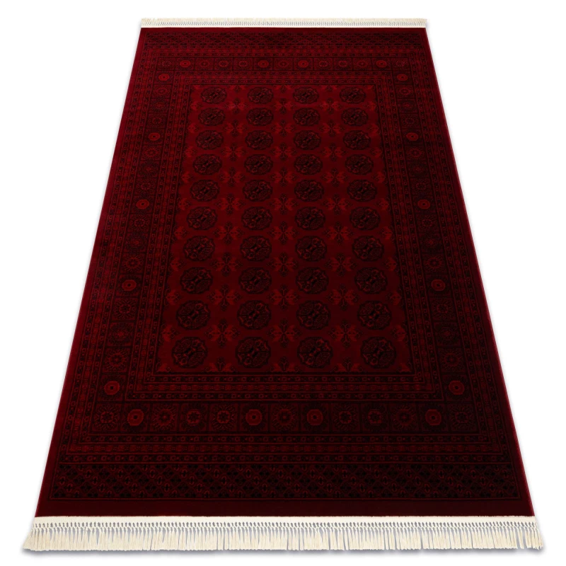 Image of RugsX Orient 6889 Carpet Burgundy / Black Buchara, Frame, Oriental, With Fringes 100X200 Cm