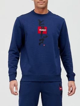 Image of Hugo Boss Dongiri Calligraphy Logo Sweatshirt Indigo Size S Men