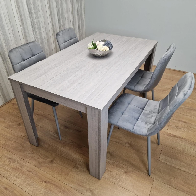 Image of KOSY KOALA Dining Table and 4 Chairs Grey 4 Grey Velvet Chairs Wood Dining Set Furniture Arrow Grey 140 + 4 Grey Rocco