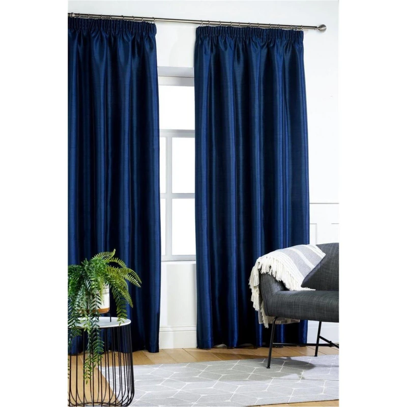 Image of Homelife Faux Silk Pencil Pleat Curtains - Blue Blue 46x54 Inch