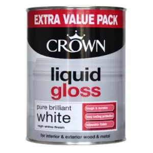 Image of Crown Liquid Gloss Paint, 1.25L, Pure Brilliant White