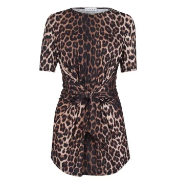 Image of Linea Smart Casual Top with Tie Detail - Animal Print