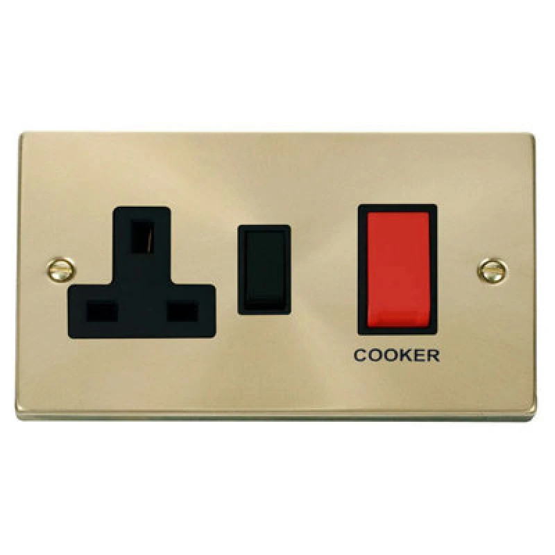 Image of SE Home Satin / Brushed Brass Cooker Control 45A With 13A Switched Plug Socket Gold