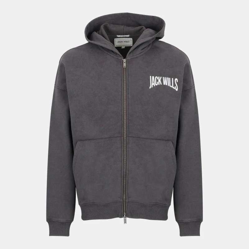 Image of Jack Wills Mens Graphic Cotton Long Sleeve Oversized Fit Zip Hoodie Forged Iron male S