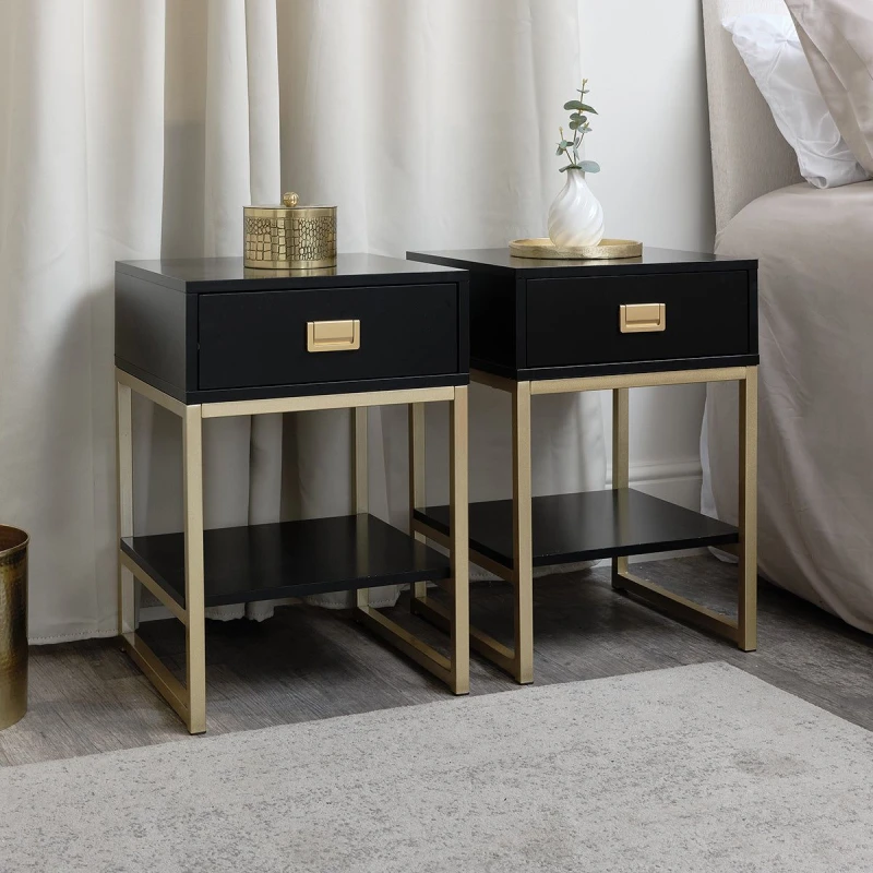 Image of Melody Maison Pair Of One Drawer Bedside Tables - Elle Black Range Black