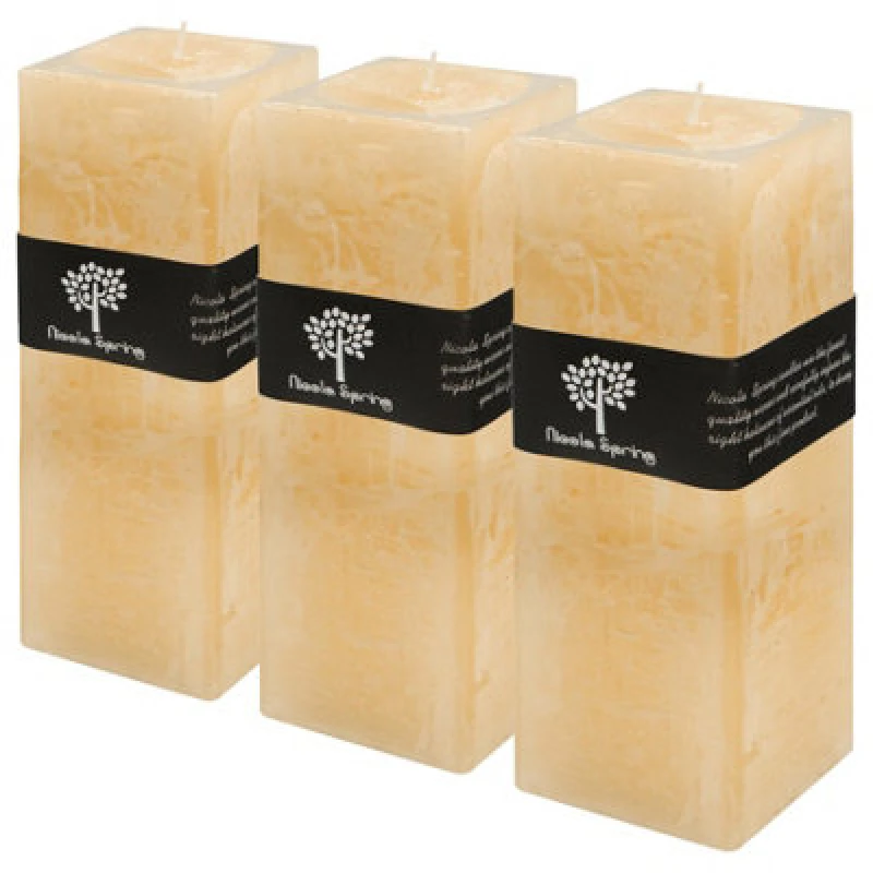 Image of Nicola Spring Square Vanilla Pillar Candles - 110 Hours - Cream - Pack Of 3