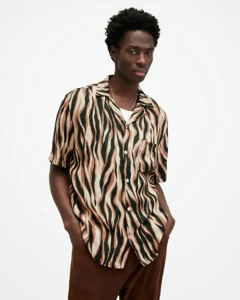Image of AllSaints Fired Abstract Print Relaxed Fit Shirt