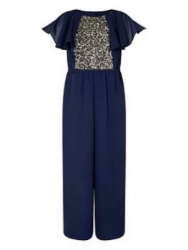 Image of Monsoon Girls Bonita Cape Sleeve Sequin Jumpsuit - Navy