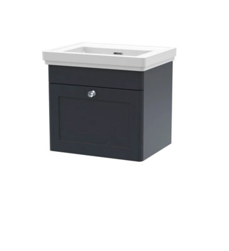 Image of NUIE Nuie Classique Wall Hung 1-Drawer Vanity Unit with Basin 500mm Wide Satin Anthracite - 0 Tap Hole CLC1491H