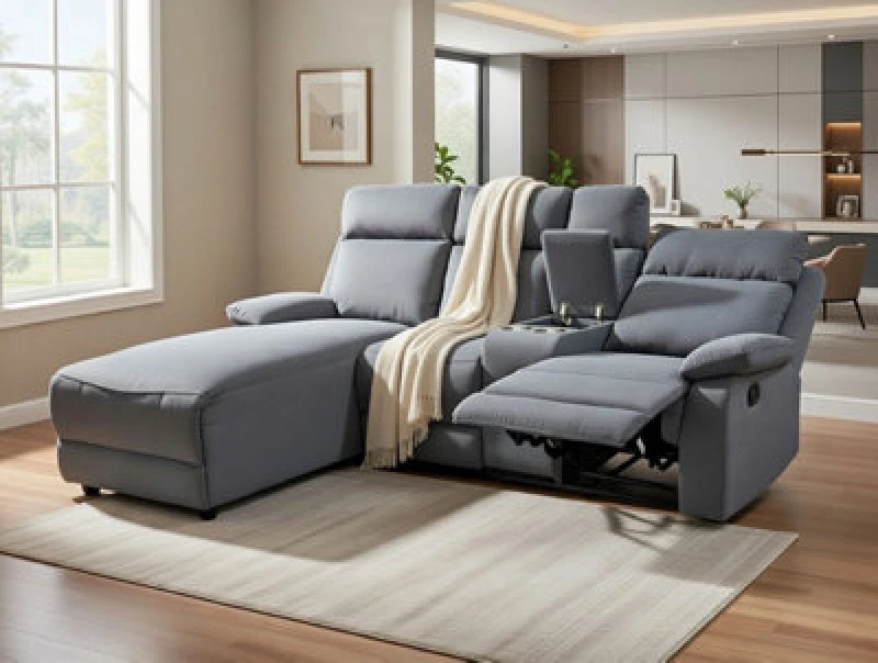 Image of DS Living Sorento Recline Right Hand Corner 3 Seater Fabric Sofa In Grey Or Cream