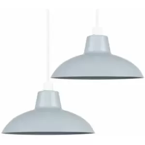 Image of Minisun - 2 x Metal Easy Fit Ceiling Pendant Light Shades - Silver - No Bulb