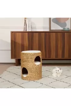 Image of Indoor 3-Tier Wicker Scratch Tower Tree & Cat Bed Condo House