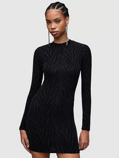 Image of AllSaints Amaya Zebra Printed Metallic Mini Dress