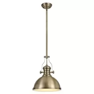 Image of Luminosa Lighting - Ceiling Dome Pendant, 1 x E27, Antique Brass, Frosted Glass