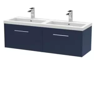 Image of Hudson Reed Juno 1200mm Wall Hung 2 Drawer Vanity & Double Polymarble Basin - Electric Blue