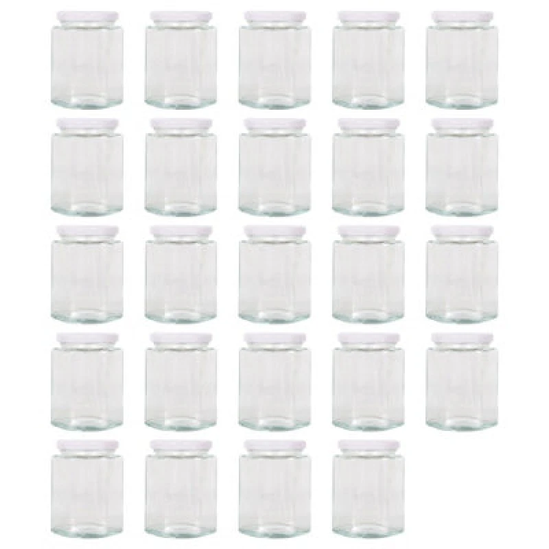 Image of Argon Tableware Hexagonal Glass Jam Jars With White Lids - 250ml - Pack Of 24
