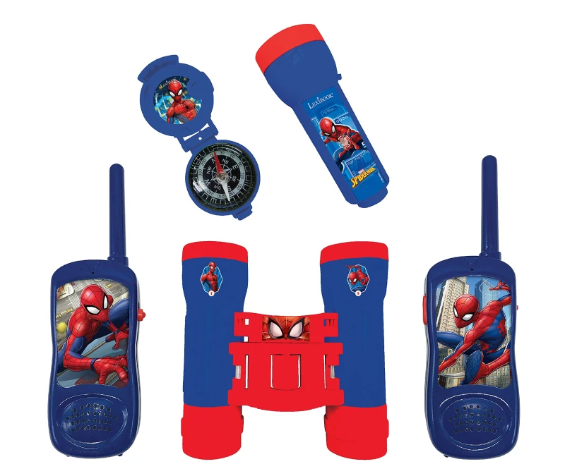 Image of Lexibook Spider-Man Adventurer Set for Children Walkie-Talkies 120m Binoculars Compass Torchlight Blue/Red RPTW12SP Colour.