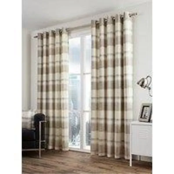 Image of Fusion Balmoral Check 100% Cotton Eyelet Lined Curtains, Slate, 90 x 72" - Fusion BCKSL90726LZU