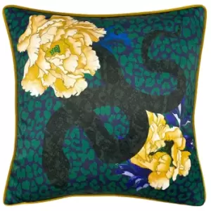 Image of Serpentine Animal Print Cushion Royal Blue/Teal