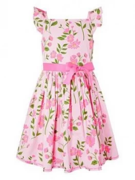 Image of Monsoon Girls S.E.W. Mavis Floral Printed Dress - Pale Pink, Size 4 Years, Women