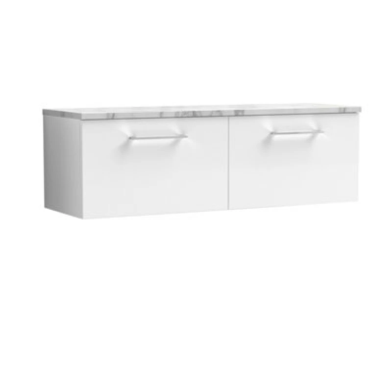 Image of NUIE Nuie Arno Wall Hung 2-Drawer Vanity Unit with Carrera Marble Worktop 1200mm Wide - Gloss White ARN122LCM2