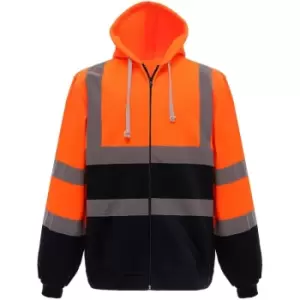 Image of Yoko Mens Hi Visibility Full Zip Reflective Work Hoodie (M) (Orange/ Navy) - Orange/ Navy