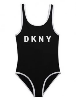 Image of DKNY Girls Logo Swimsuit - Black, Size Age: 16 Years, Women