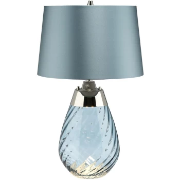 Image of Lena 2 Light Small Blue Table Lamp, Blue-tinted Glass , Duck Egg Blue Shade, E27 - Elstead