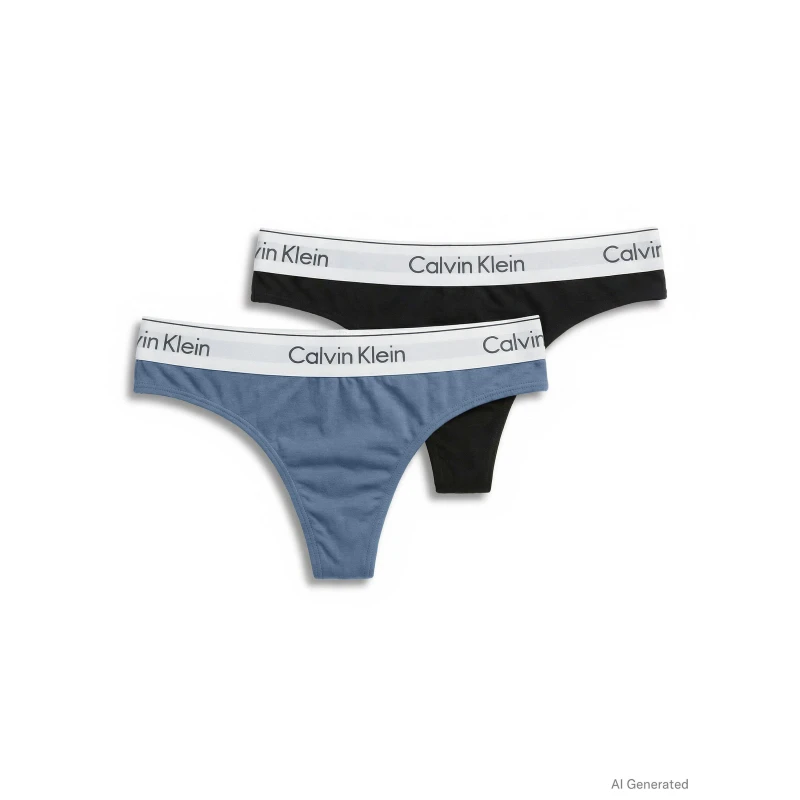 Image of Calvin Klein Womens Modal Thong 2Pack Black/Blu Tulip female 8 (XS)