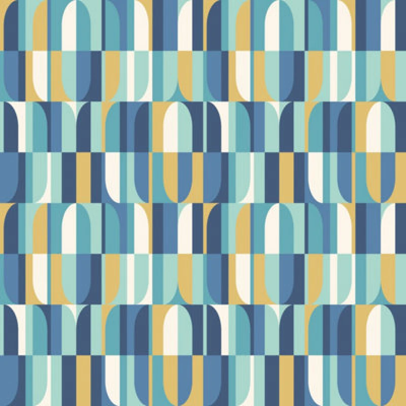 Image of Hoopla Walls Building Blocks Indigo & Gold Smooth Matt Wallpaper
