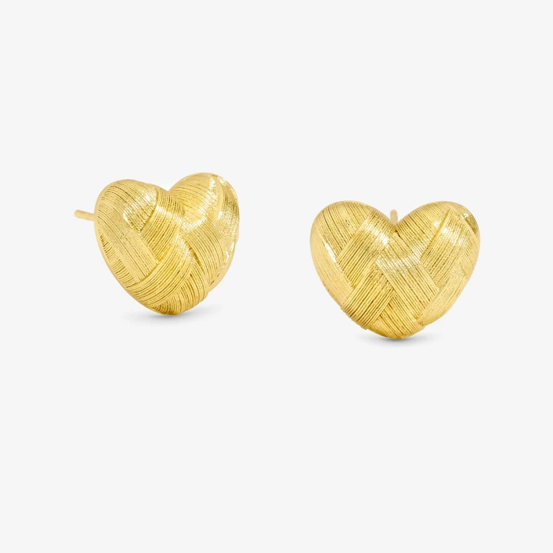 Image of Inicio Gold Plated Brushed Heart Studs - Gift Pouch Gold female One Size