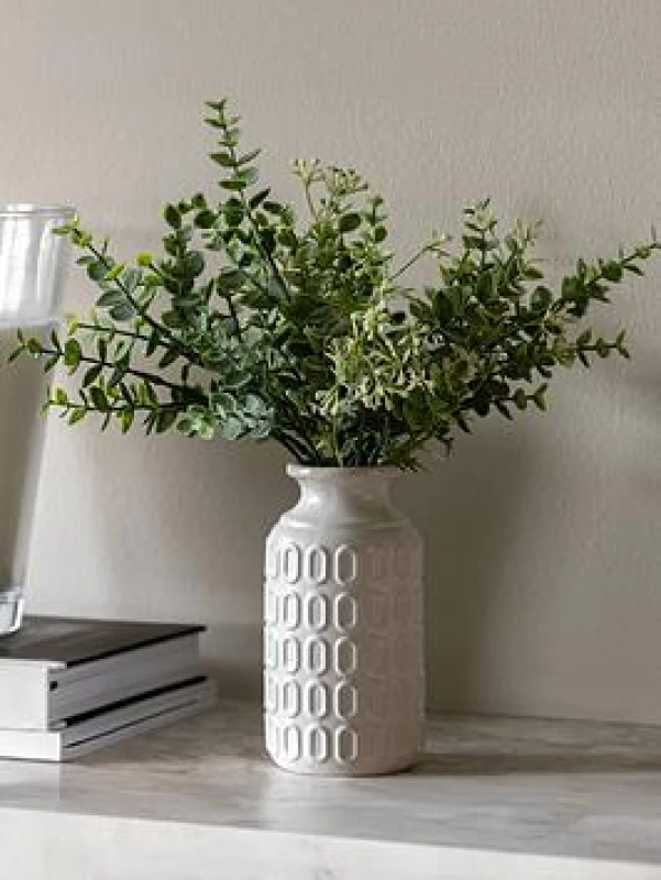 Image of Crossland Grove Retro Vase with Eucalyptus, White 5056693592235