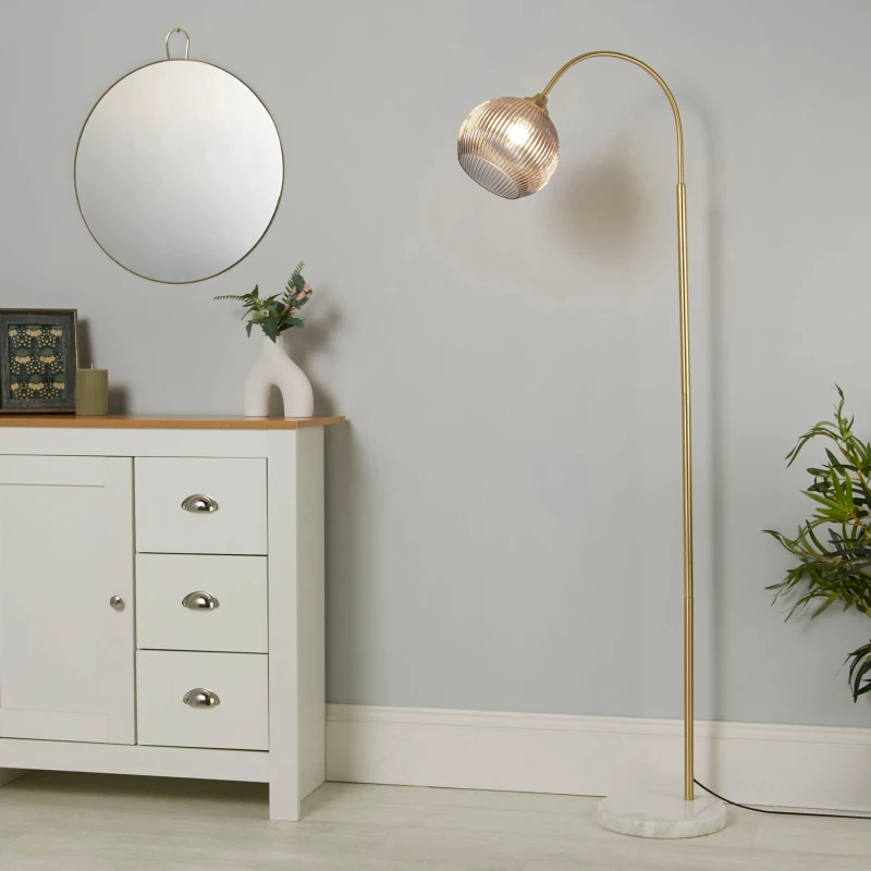 Image of SO'HOME Ribbed Smoked Glass Floor Lamp in Grey Brass ONE SIZE