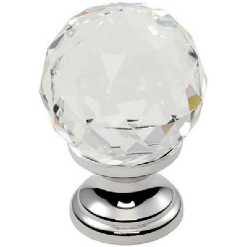 Image of Loops Faceted Crystal Cupboard Door Knob 31mm Dia Polished Chrome Cabinet Handle Multi unisex