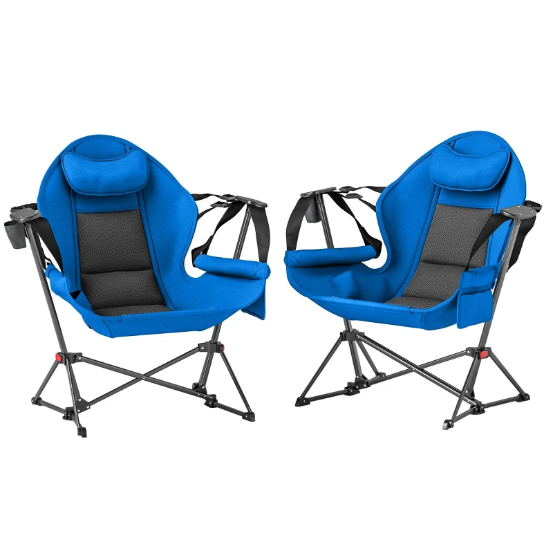 Image of Outsunny Hammock Camping Chair Set of 2, Adjustable Back Camp Chair, Blue Blue