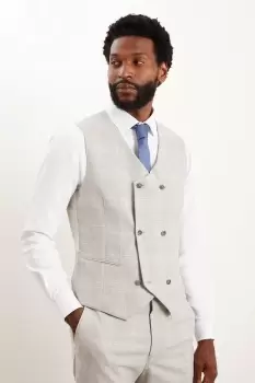 Image of Tailored Fit Grey Textured Check Waistcoat