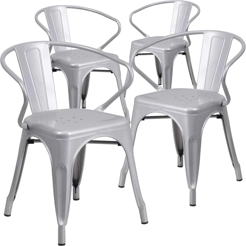 Image of FWStyle FWStyle Set Of 4 Silver Galvanised Steel Chairs Indoor Outdoor Silver One Size Unisex 5056413132697