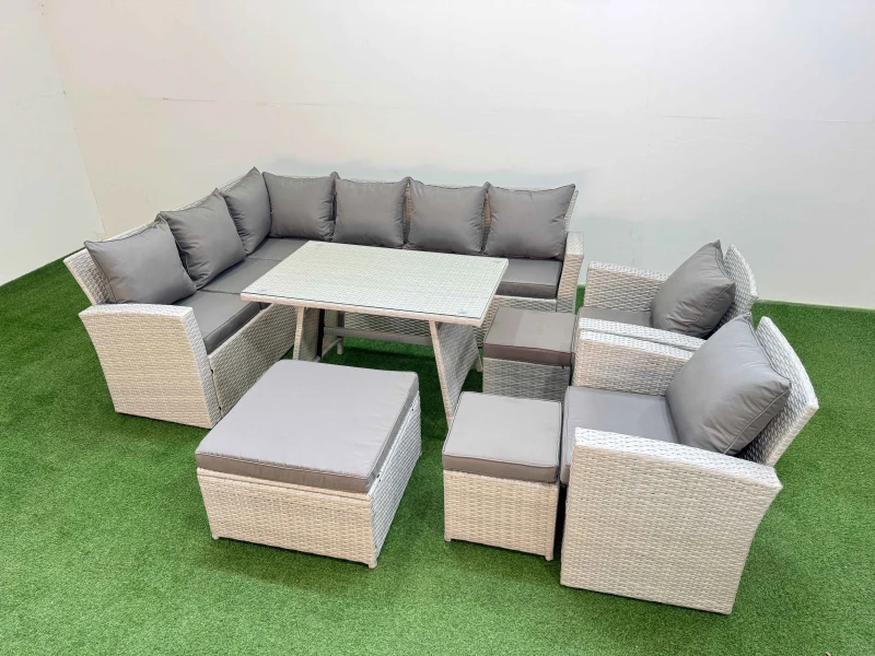 Image of Fimous Garden Outdoor Rattan Furniture Set with 3 Footstools 11 Seater in Light Grey Light Grey Unisex