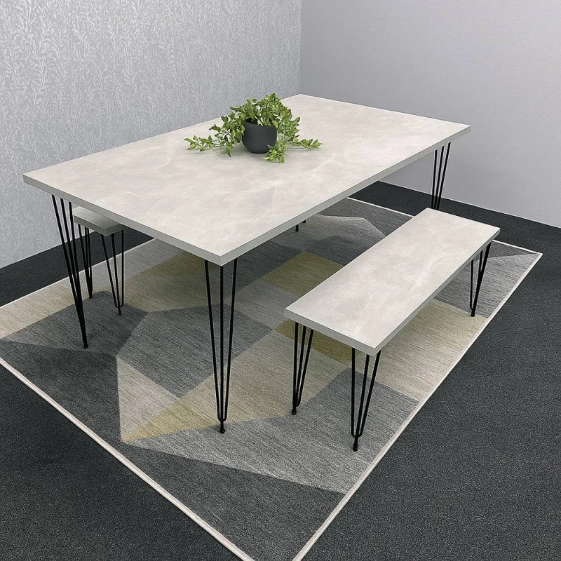 Image of KOSY KOALA Modern Grey Dining Table with 2 Benches Dining Room Furniture in Brown Brown Unisex