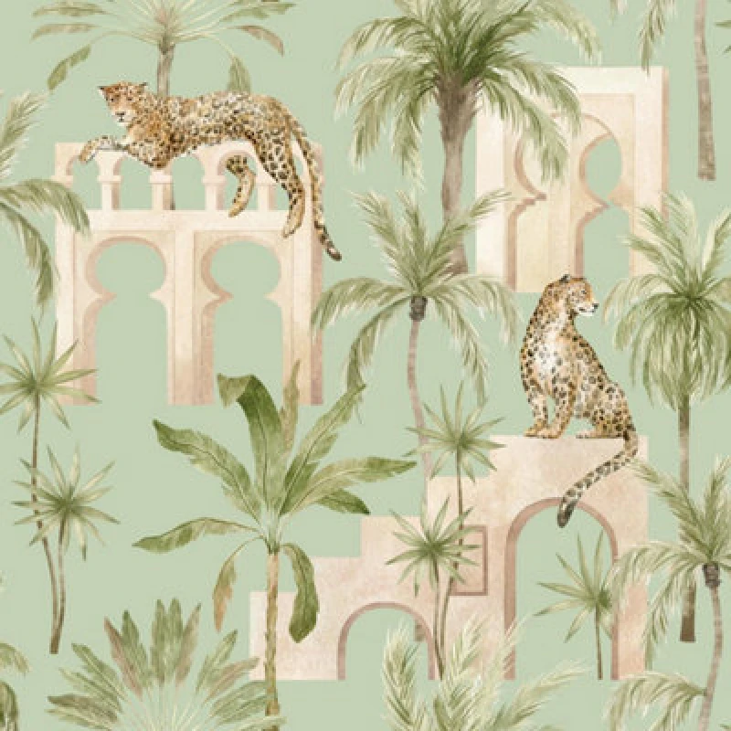 Image of Arthouse Leopard Arches Sage Green Wallpaper Wallpaper One Size Green 70231515000