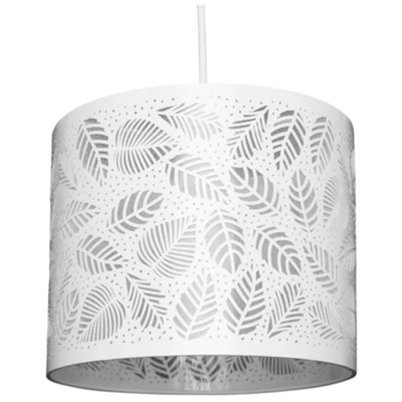 Image of K Living Ceiling Pendant Lightshade Silver Metal Drum With Cut Out Leaf Design And Ivory Lining